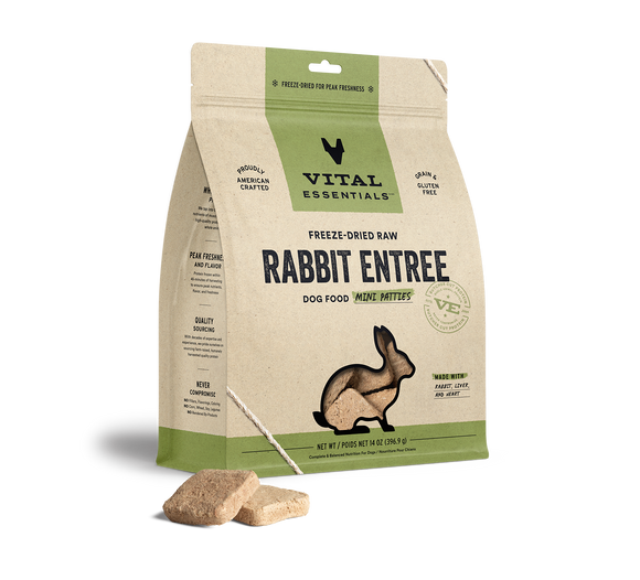 Vital Essentials® Freeze-Dried Raw Rabbit Entree Dog Food 14oz Mini Patties / Mini Nibs (3-pack promo)
